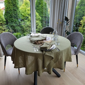 Olivgrün Leinen Runde, Quadratische, Rechteckige Tischdecke. Verschiedene Farben zur Auswahl. Ostertischdecke. Benutzerdefinierte Größe. Breite bis 235 cm