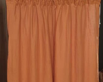 Cinnamon Linen Curtain Panel: Pencil Pleat Farmhouse Window Drape