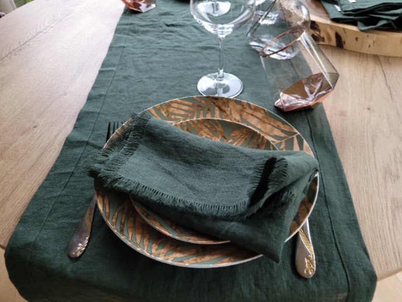 Green Linen Napkins With Fringe. Raw Edge Linen Napkins Set Etsy