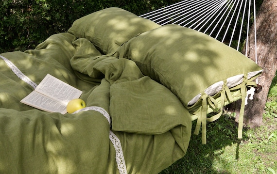 Linen Bedding Set In Moss Green Quilt Duvet Cover 2 - Moss Green Linen Bedding Linen Bedding Set In Moss Green Quilt Duvet Cover 2 - Moss Green Linen Bedding