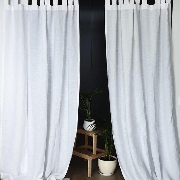 Linen Curtain Panel: Tab Top, Semi-Sheer Farmhouse Drape