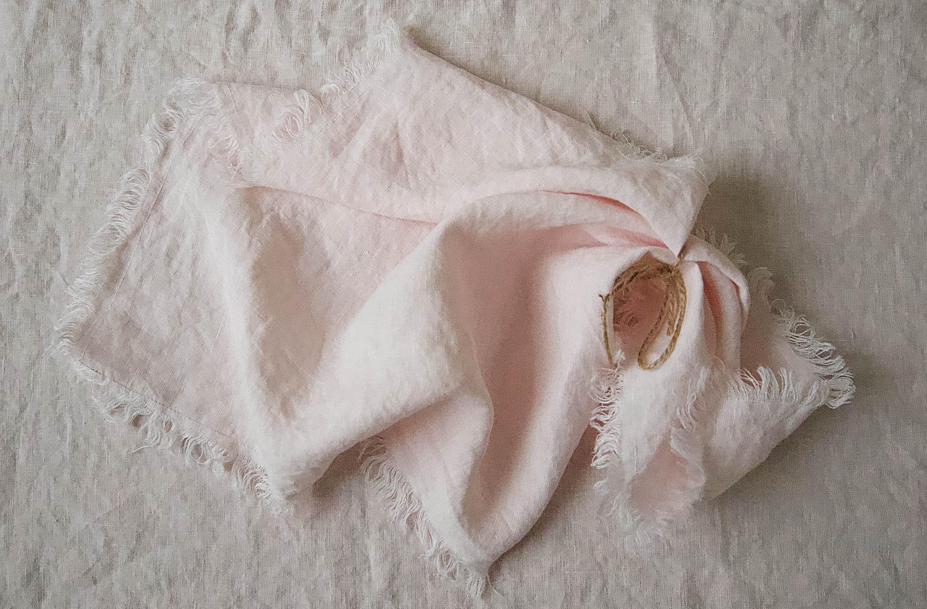 Light Pink Linen Napkins With Fringe. Raw Edge Linen Napkins Etsy