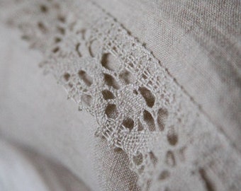 Decorative Natural Linen Pillow Case with Lace. Decorative cushions. Stone washed, handmade Cushion Covers. Luxury Bedding. Custom sizes