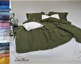 Forest Green Linen Duvet Cover. Various color. Handmade, stone washed linen duvet cover. Farmhouse decor. Custom size bedding