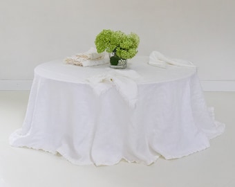 White Linen Tablecloth: Stone Washed European Linen, Round, Square, Rectangular