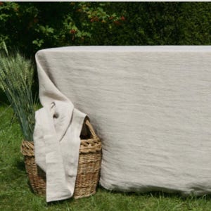Natural Linen Tablecloth - Custom Size Square, Round or Rectangular - Rustic Farmhouse Dining Table Cover. Wedding Table. Width up 92&quot;/235cm