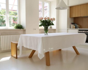 White Stonewashed Linen Tablecloth. Soft Dining, Wedding Decor, Custom Size