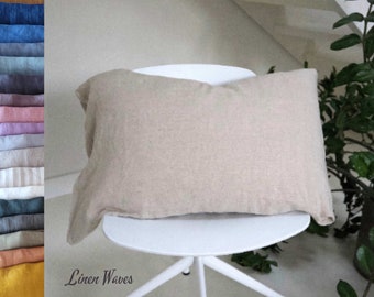 Linen Pillow Case in natural, white. Handmade, stone washed linen pillowcase with envelope closure  Standard, Queen, King, Euro Custom Sizes