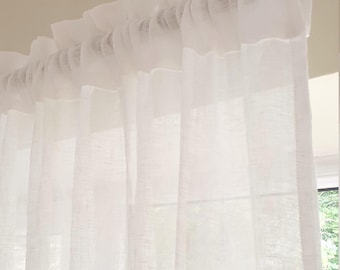 Sheer Off-White Linen Curtain Panel: Rod Pocket, Decorative Header