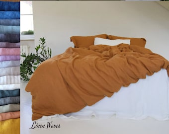 Cinnamon Linen Duvet Cover: Stonewashed Organic Bedding, Various Colors
