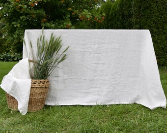 White Large Linen tablecloth. Various colors. Stone washed linen table cloth. Organic linen. Vintage tablecloth.  Wedding Table Linens