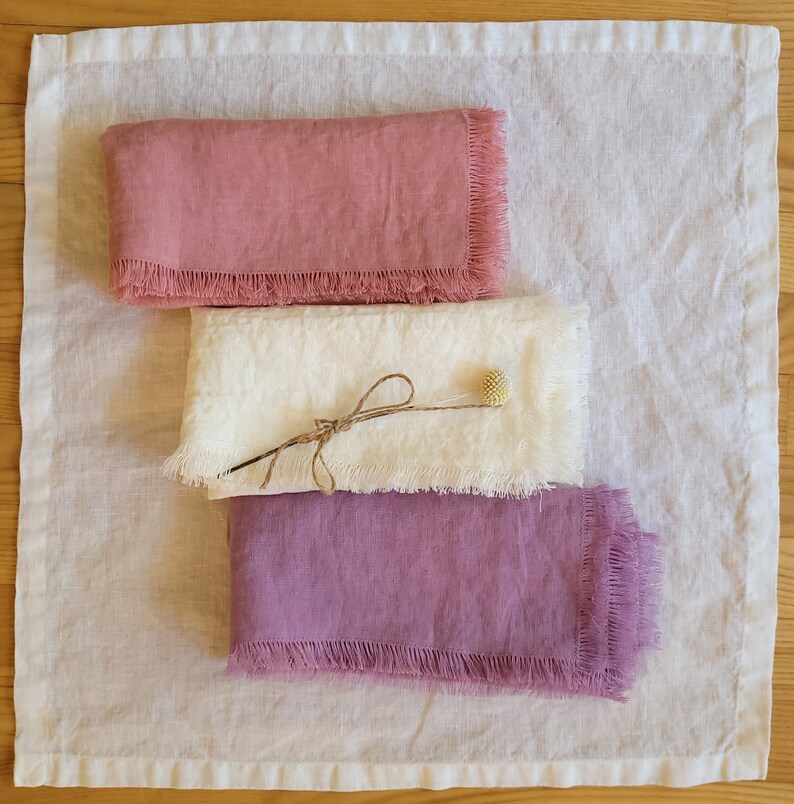 Various Color Linen Napkins With Fringe. Raw Edge Linen Etsy