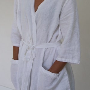 Linen Bathrobe in various color.  Natural linen bathrobe from soft, stonewashed linen. White linen bath robe for women. Gift for women