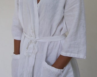 Soft Stonewashed Linen Bathrobe - Women's Loungewear