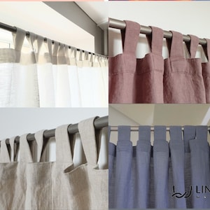 Tab top linen curtain panel in various color. Semi-sheer linen drapes in custom sizes. Window, door panel. Width 55"(140 cm), 91" (230 cm)