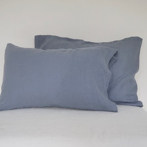 Linen Pillow Case in dusty blue. Various color. Stonewashed linen pillowcase with envelope closure. Standard, Queen, King, Euro Custom Sizes