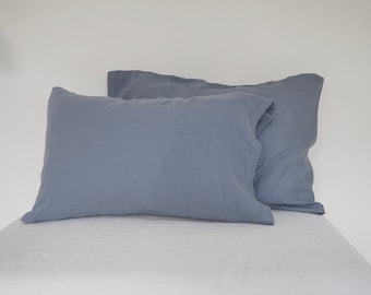 Linen Pillow Case in dusty blue. Various color. Stonewashed linen pillowcase with envelope closure. Standard, Queen, King, Euro Custom Sizes