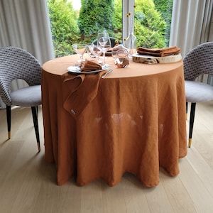 Cinnamon Linen Round, Square, Rectangular Tablecloth. Various color available. Softened linen. Vintage tablecloth. Width up 235cm / 92&quot;