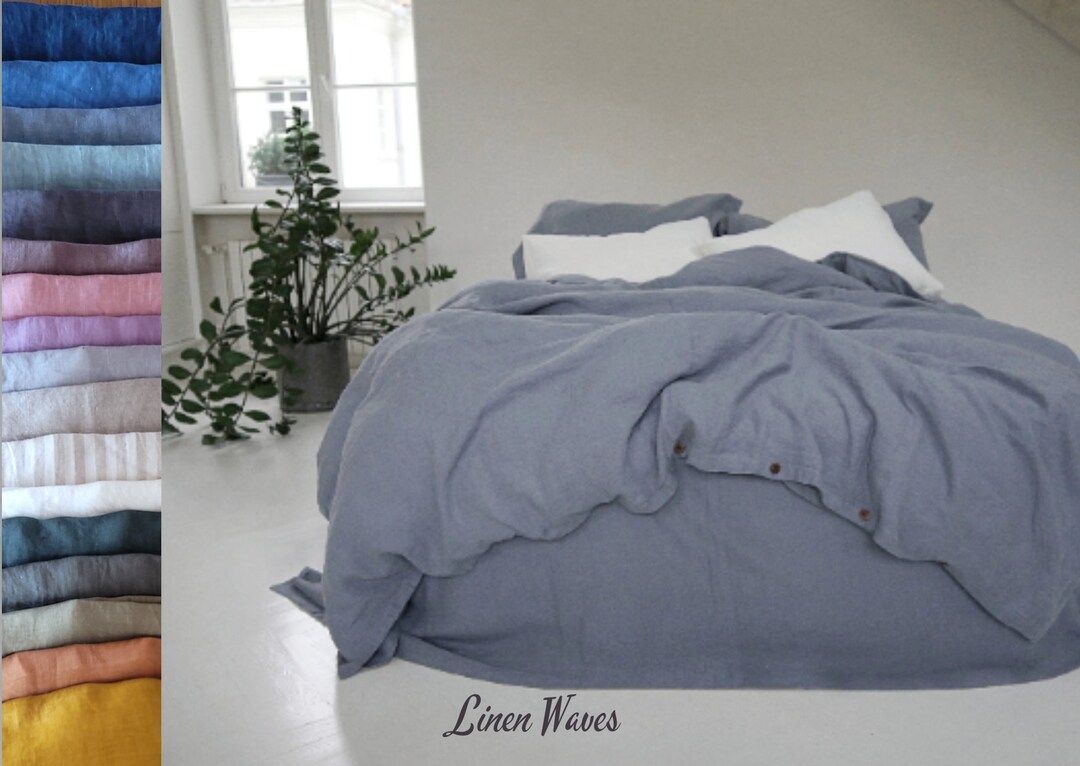 Linen Duvet Cover in Dusty Blue. Linen Bedding in Various Color. Linen