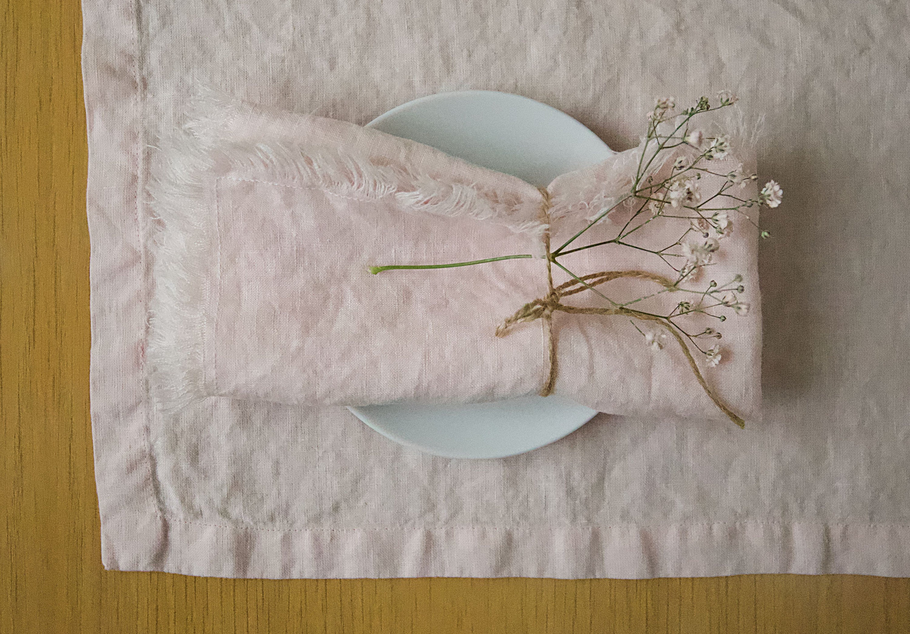 Light Pink linen napkins with fringe. Raw edge linen napkins Etsy