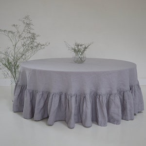 Ruffled linen tablecloth. Various colors. Handmade, stone washed linen tablecloth. Round, square, rectangular. Custom size table linens