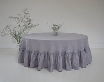Ruffled linen tablecloth. Various colors. Handmade, stone washed linen tablecloth. Round, square, rectangular. Custom size table linens