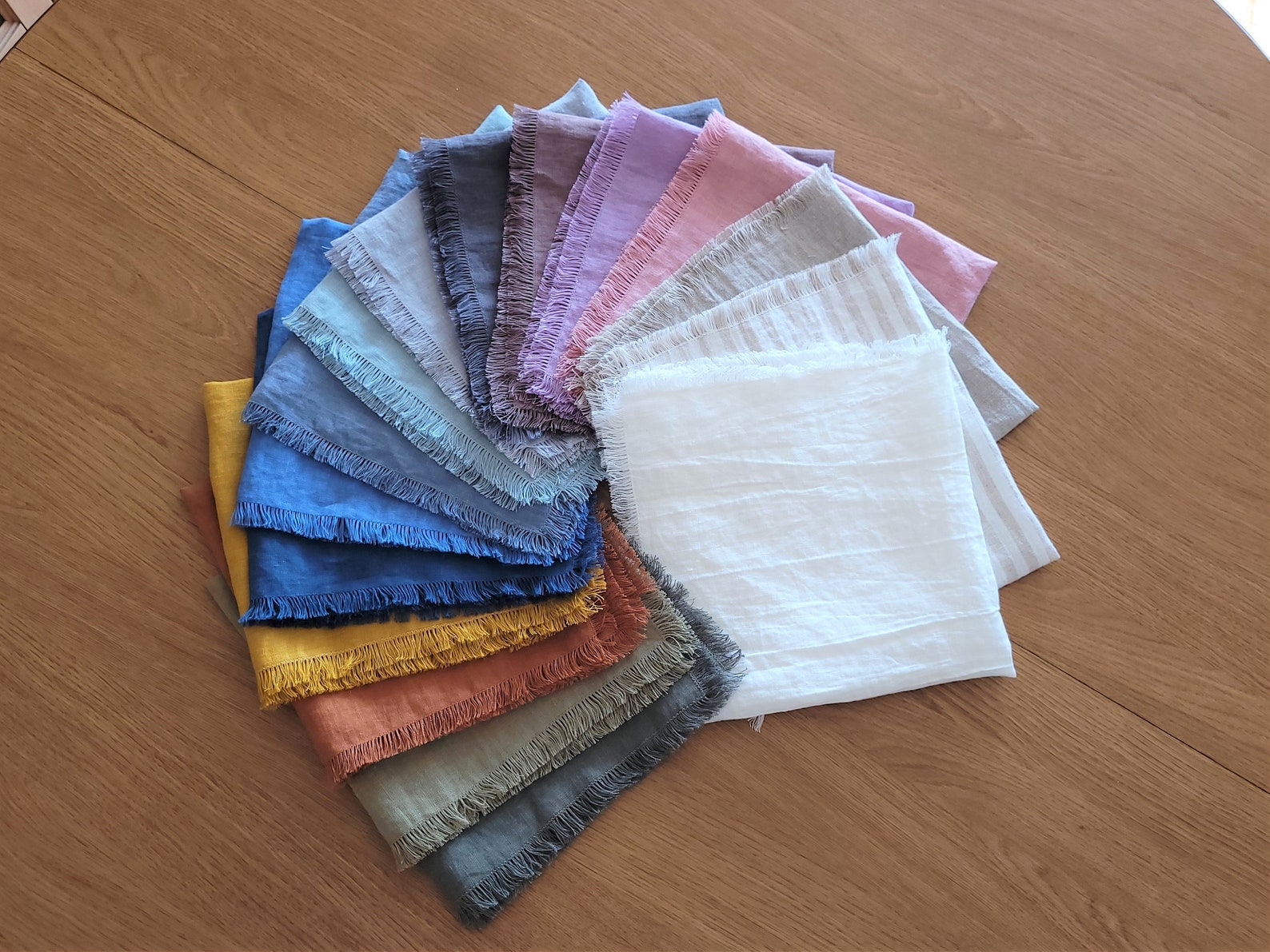 Various Color Linen Napkins With Fringe. Raw Edge Linen Etsy