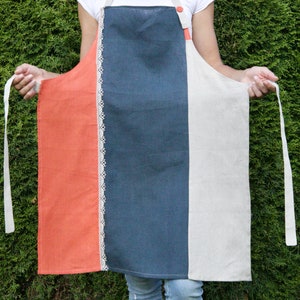 Full Linen Apron for cooking or gardening. 3 color stylish apron. Kitchen apron. Grill apron. Garden apron. Apron pattern