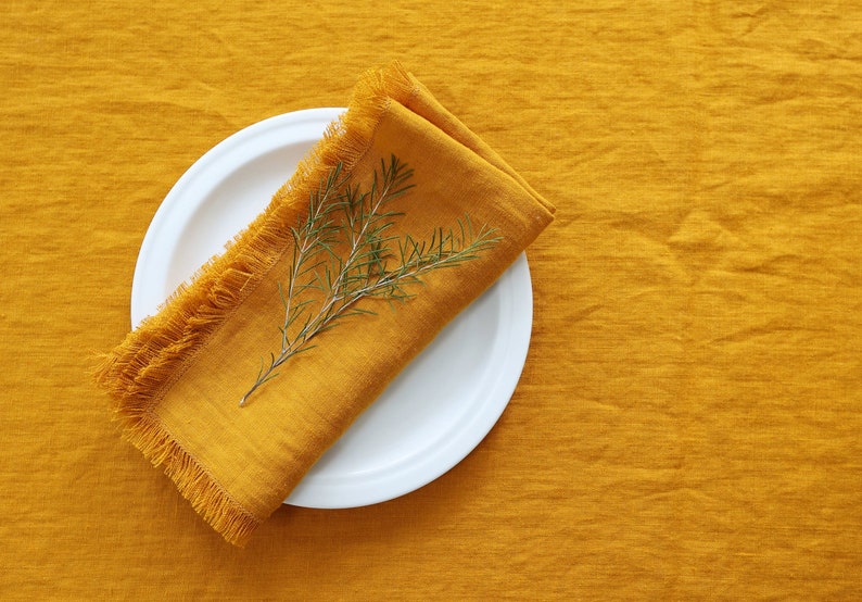 Raw Edge Smooth Linen Napkins in Mustard Gold. Various Color. Etsy