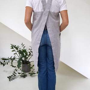 Linen Pinafore Apron: Soft Washed Cross Back Style with Pockets