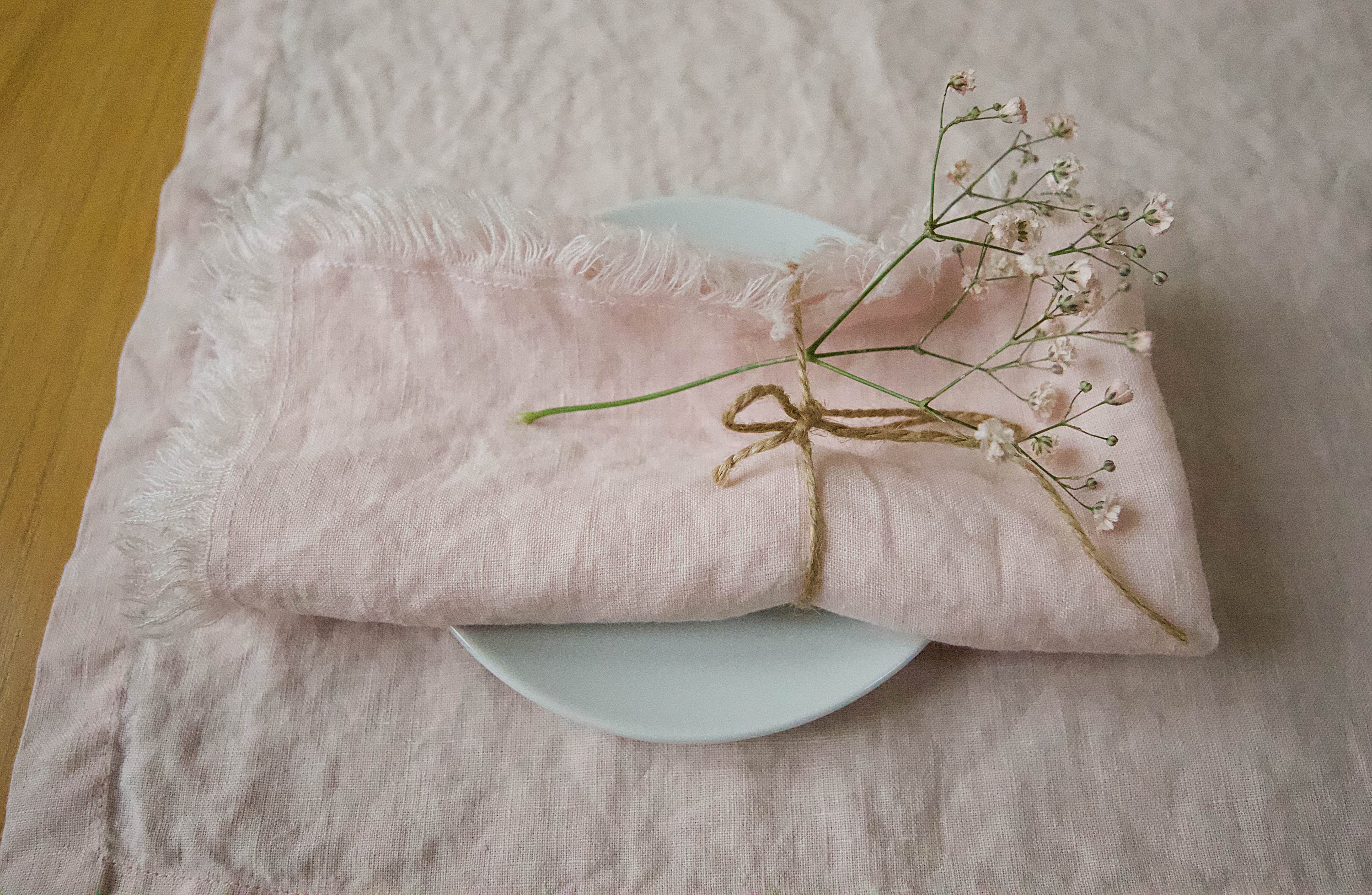 Light Pink Linen Napkins With Fringe. Raw Edge Linen Napkins Etsy
