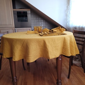 Linen Tablecloth in mustard yellow. Various color. Handmade, softened linen table. Vintage tablecloth. Farmhouse tablecloth. Custom size