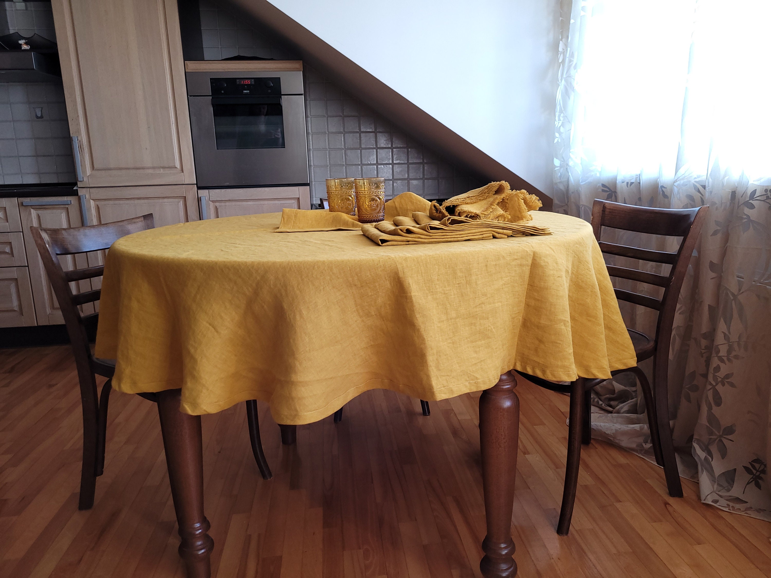 Linen Tablecloth in mustard yellow. Various color. Handmade, softened linen table. Vintage tablecloth. Farmhouse tablecloth. Custom size