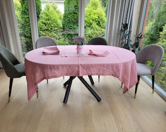 Dusty rose (Pink) Linen Round, Square, Rectangular Tablecloth. Various colors available. Softened, vintage tablecloth. Width up 92"/235cm)