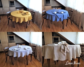 Natural Linen Round, Square, Rectangular Tablecloth. Various color available. Softened linen. Vintage tablecloth. Width up 92"/235cm)