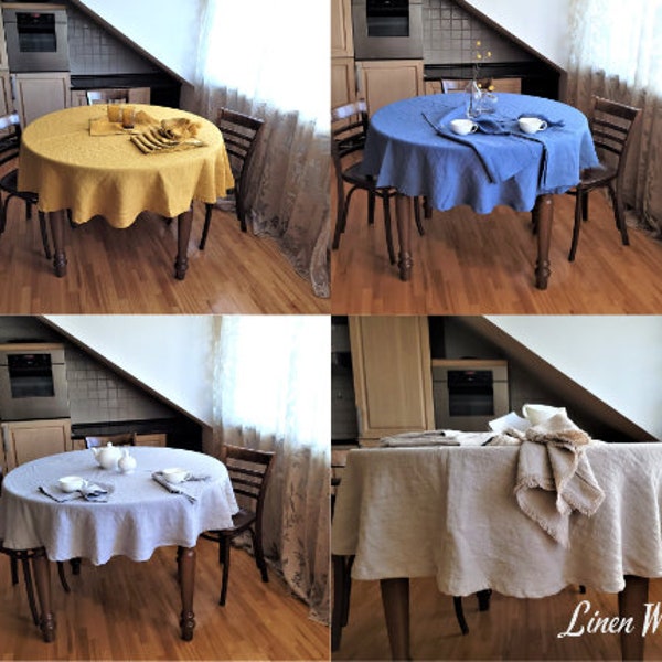 Natural Linen Round, Square, Rectangular Tablecloth. Various color available. Softened linen. Vintage tablecloth. Width up 92"/235cm)