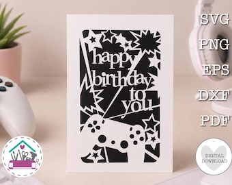 Happy Birthday Gamer Boy Card SVG DIY Papercut for Cricut Laser Cut Card for Teen Gaming