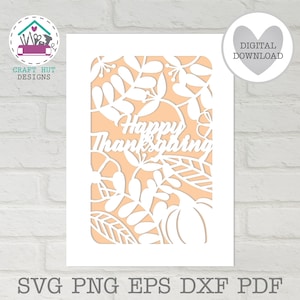 Arquivo de corte SVG para cartão de Ação de Graças, modelo de recorte em papel para máquinas de corte a laser Cricut e Silhouette. imagem 1