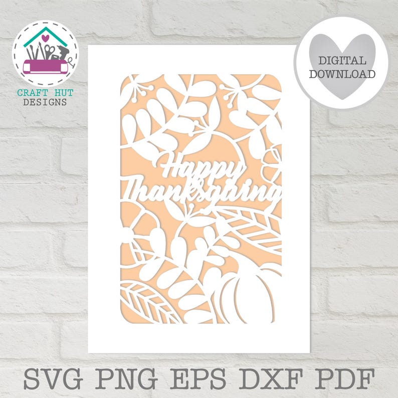 Arquivo de corte SVG para cartão de Ação de Graças, modelo de recorte em papel para máquinas de corte a laser Cricut e Silhouette. imagem 1