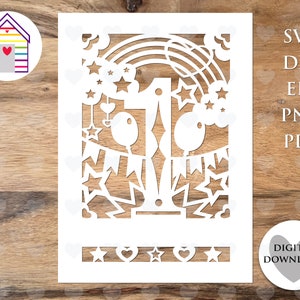 SVG eerste 1e verjaardagskaart | Digitaal snijbestand: eps, png-dxf-pdf-bestand | Maak je eigen kaart en personaliseer met Cricut | Papercut-ontwerp