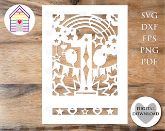 SVG First 1st Birthday Card | Digital Cut File -EPS -PNG-Dxf-Pdf file | Make Your Own Card & Personalise with Cricut | Papercut Design