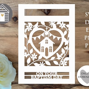 Cartão de dia de batismo SVG - Arquivo de corte digital - Arquivo EPS -PNG-Dxf - Faça seu próprio cartão personalizado - Cricut Papercut