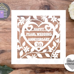 Tarjeta de felicitación de boda SVG Pearl - Feliz aniversario 30 años - Archivo de corte digital - Archivo EPS - PNG - Dxf - Cree su propia tarjeta - Cricut Papercut
