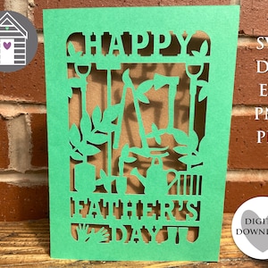 SVG Happy Vatertagskarte - Gärtner - Gartenwerkzeuge - Digitalschnittdatei -EPS - PNG-Dxf - Machen Sie Ihre eigene Papierschnittkarte mit Cricut