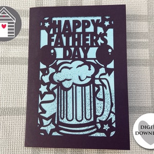 Carte de chope de bière heureuse fête des pères SVG fichier numérique découpé fichier EPS PNG Dxf modèle de conception de carte découpée en papier bricolage pour Cricut découpé au laser papa beau-père