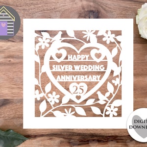Carte de voeux de mariage en argent SVG - joyeux anniversaire - 25 ans fichier numérique - EPS - fichier PNG-Dxf - créer votre propre carte - papier Cricut