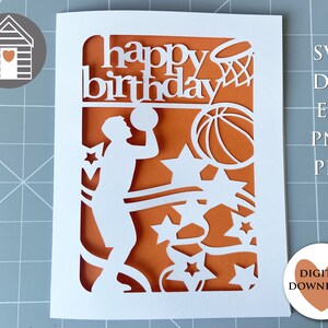 Joyeux anniversaire SVG - joueur de basket-ball - fichier numérique - EPS - fichier PNG-Dxf - musicien - Instrument de musique - découpe laser - carte Papercut