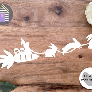SVG Osterhase auf Karottenschlitten - Digital Cut File -EPS -PNG-Dxf Datei - Frühling Kaninchen - Ostereier - Frohe Ostern