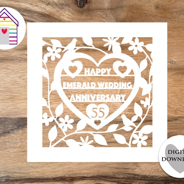 SVG Emerald Wedding Greetings Card - Happy Anniversary  - 55 years - Digital Cut File -EPS -PNG-Dxf file - Make Your Own - Cricut Papercut