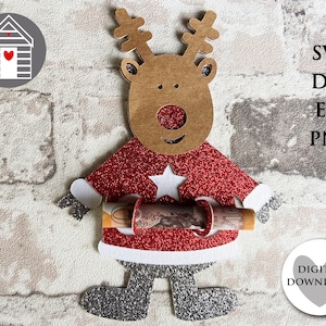 SVG Christmas Reindeer Money Gift Card Cut File - EPS - PNG - Dxf Digital Download file - Note Cash Holder - Dollar Note - Rudolph Ornament